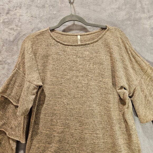 Jillian + Nicloe Blouse Womens M Gray Jersey Knit Bell tiered sleeves Stretch - Picture 3 of 11